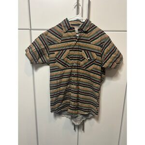 RoadRunner Mens Western Pearl Snap Shirt L Short Sleeve Southwestern Tribal USA